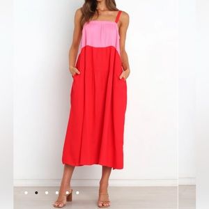 Petal and Pup Aliana Pink Splice Dress Tank Midi Colorblock Vacation Linen-blend